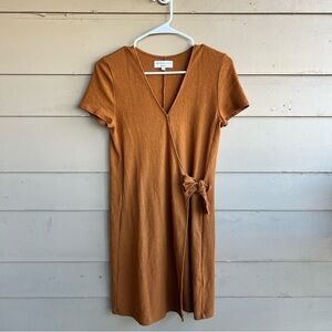 Madewell Texture & Thread Short Sleeve Side Tie Faux Wrap Brown Dress Size XS